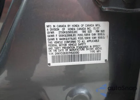 2007 Acura Mdx Technology Package from USA, damaged, VIN 2HNYD28307H520510